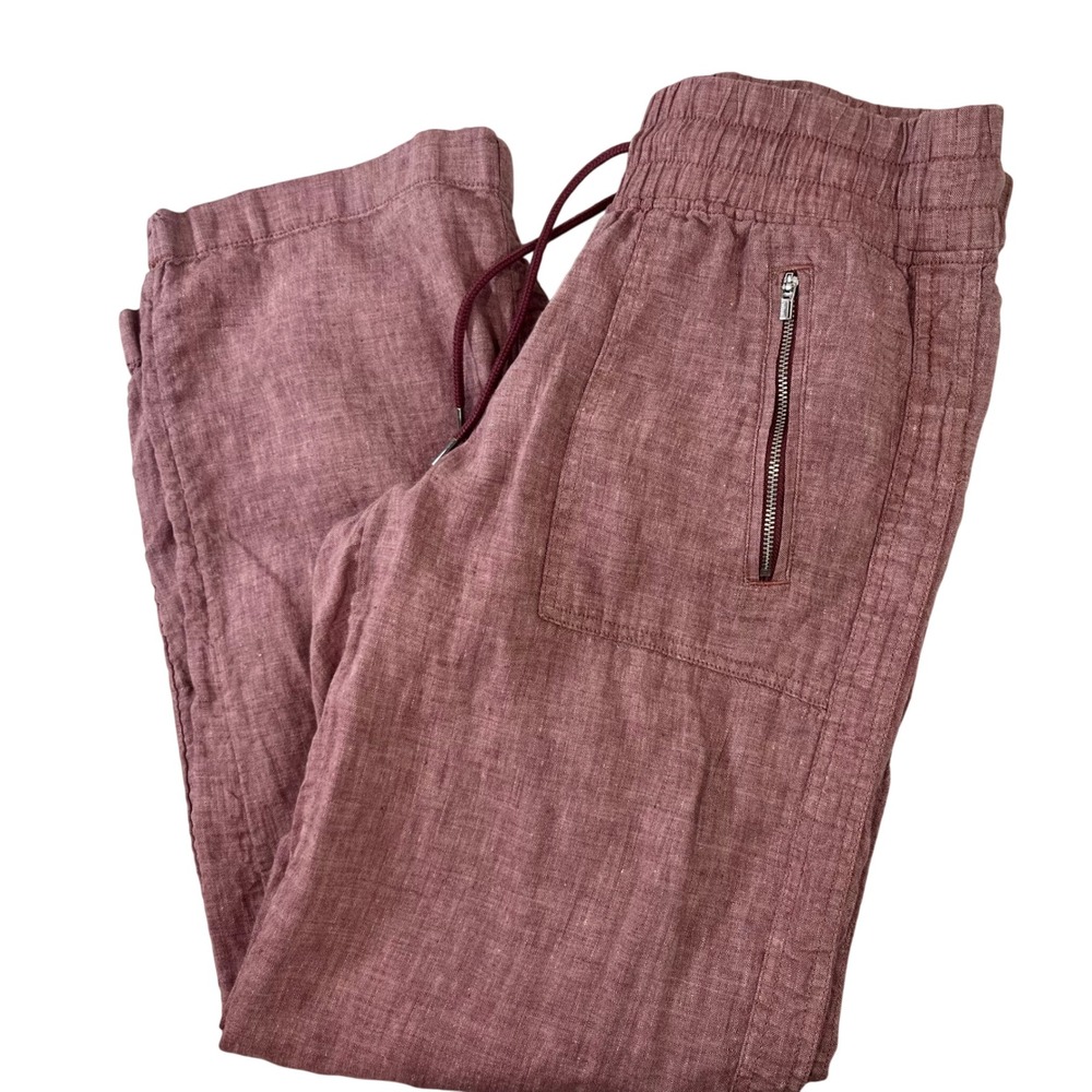 Athleta Cabo Linen Wide Leg Pant Womens 6P Maroon Pink Resort Coastal Casual